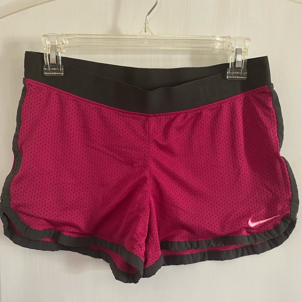 Nike Dri-Fit Women's Athletic Shorts Small-raspberry/dark pink color, black trim